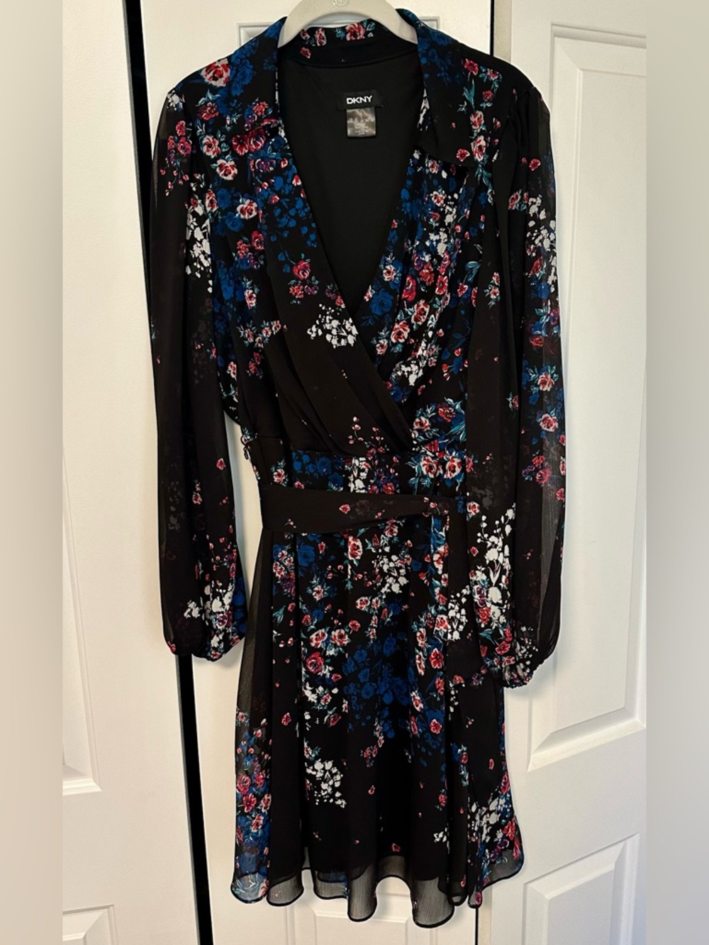 DKNY Floral Long-Sleeve Wrap Dress